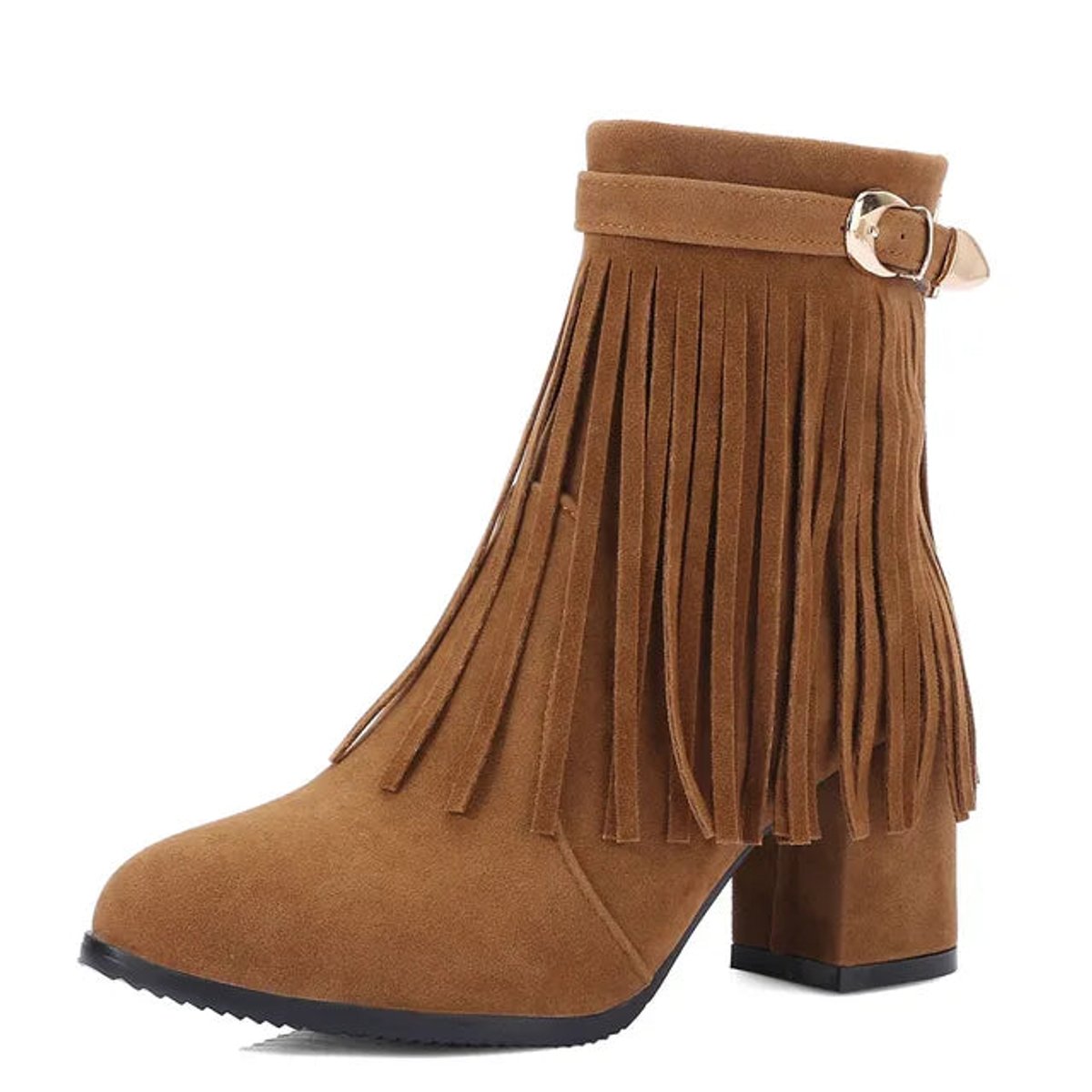 Women's Western Fringe Tassel Slip-On Suede Ankle Boots