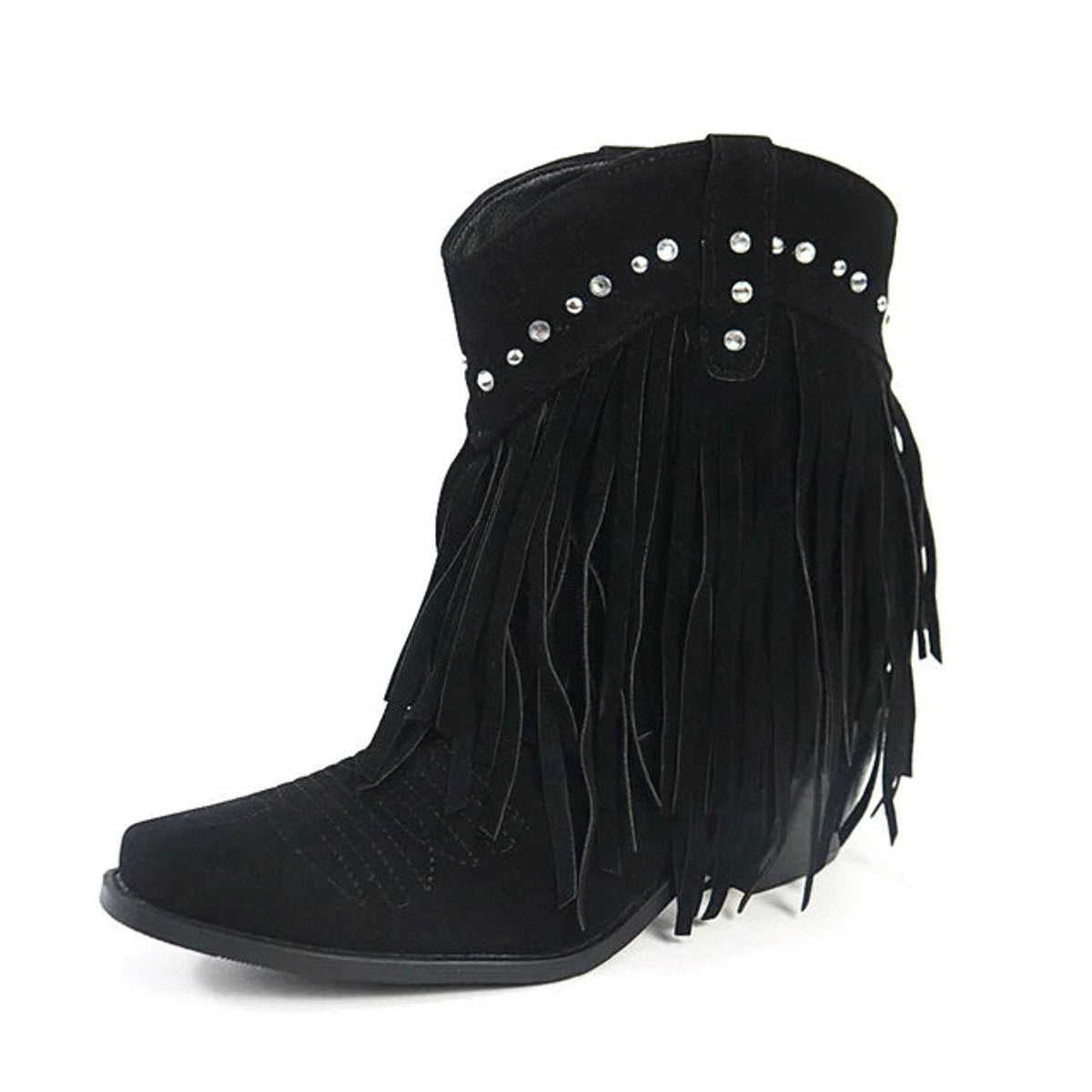 Women's Western Fringe Tassel Slip-On Suede Ankle Boots