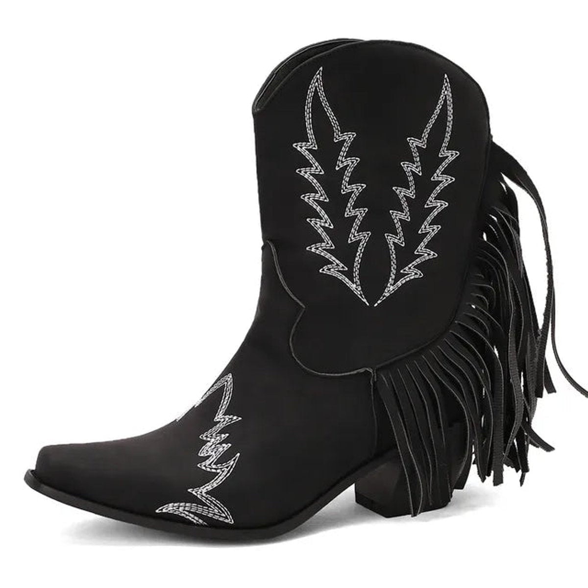 Women's Western Fringe Tassel Slip-On Suede Ankle Boots