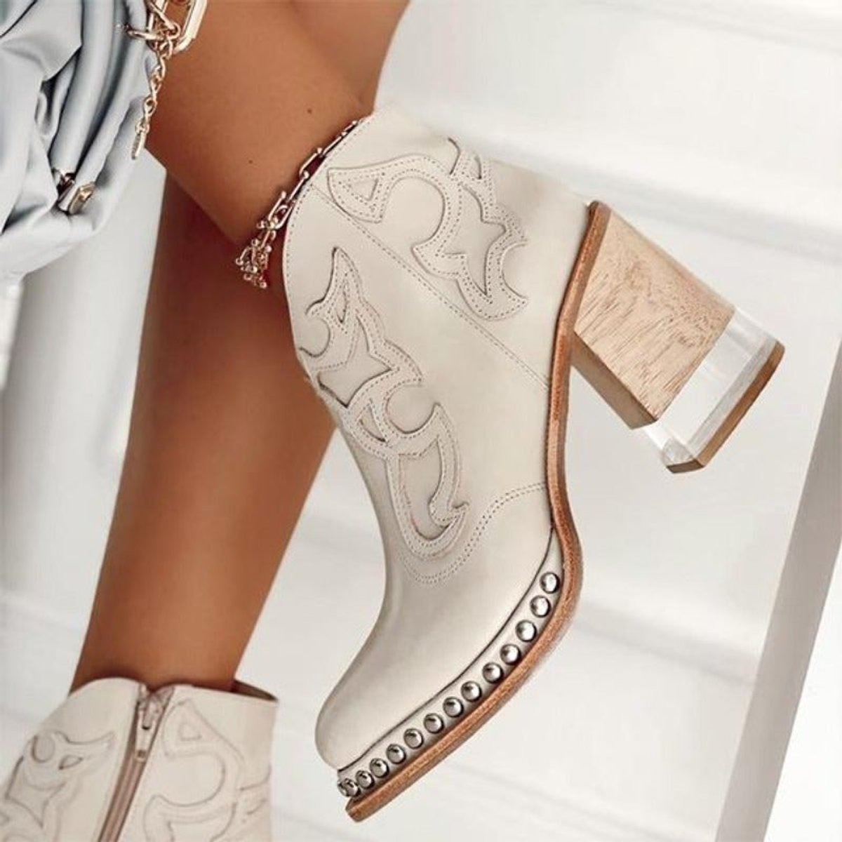 Women's Western-Stitch Block-Heel Cowboy Ankle Boots