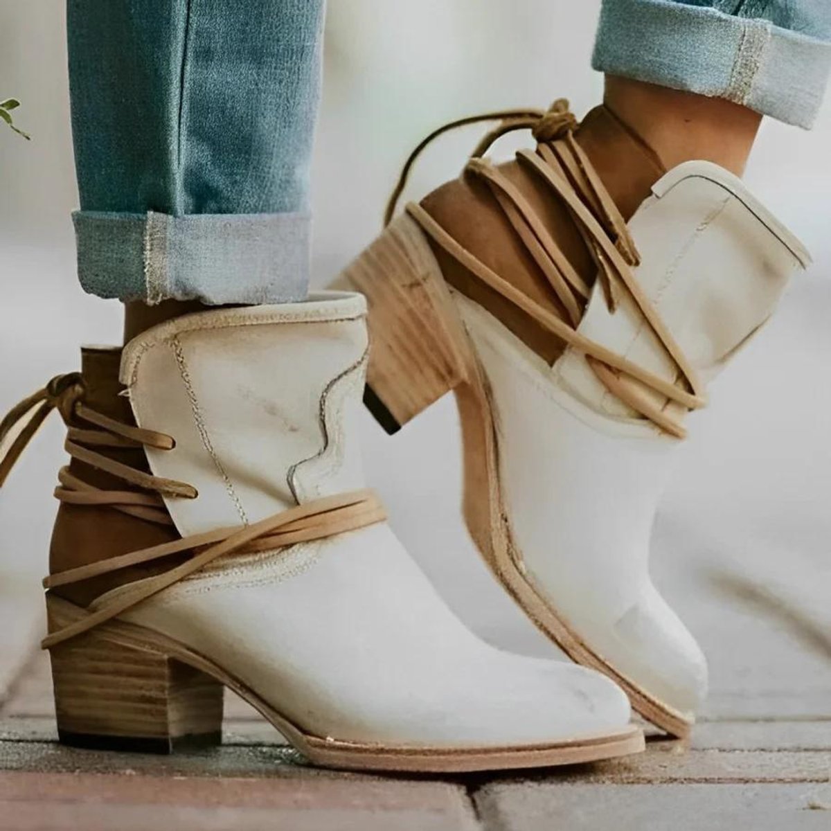 Women's Western Wrap-Lace Block-Heel Ankle Boots