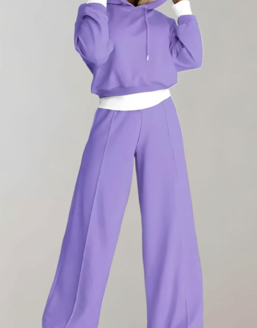 Women's Wide-Leg Cropped Hoodie Two-Piece Tracksuit Pants Set