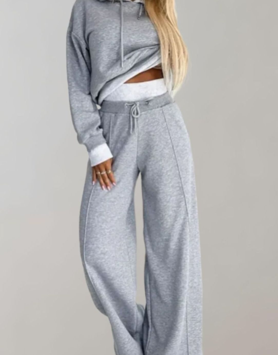 Women's Wide-Leg Cropped Hoodie Two-Piece Tracksuit Pants Set