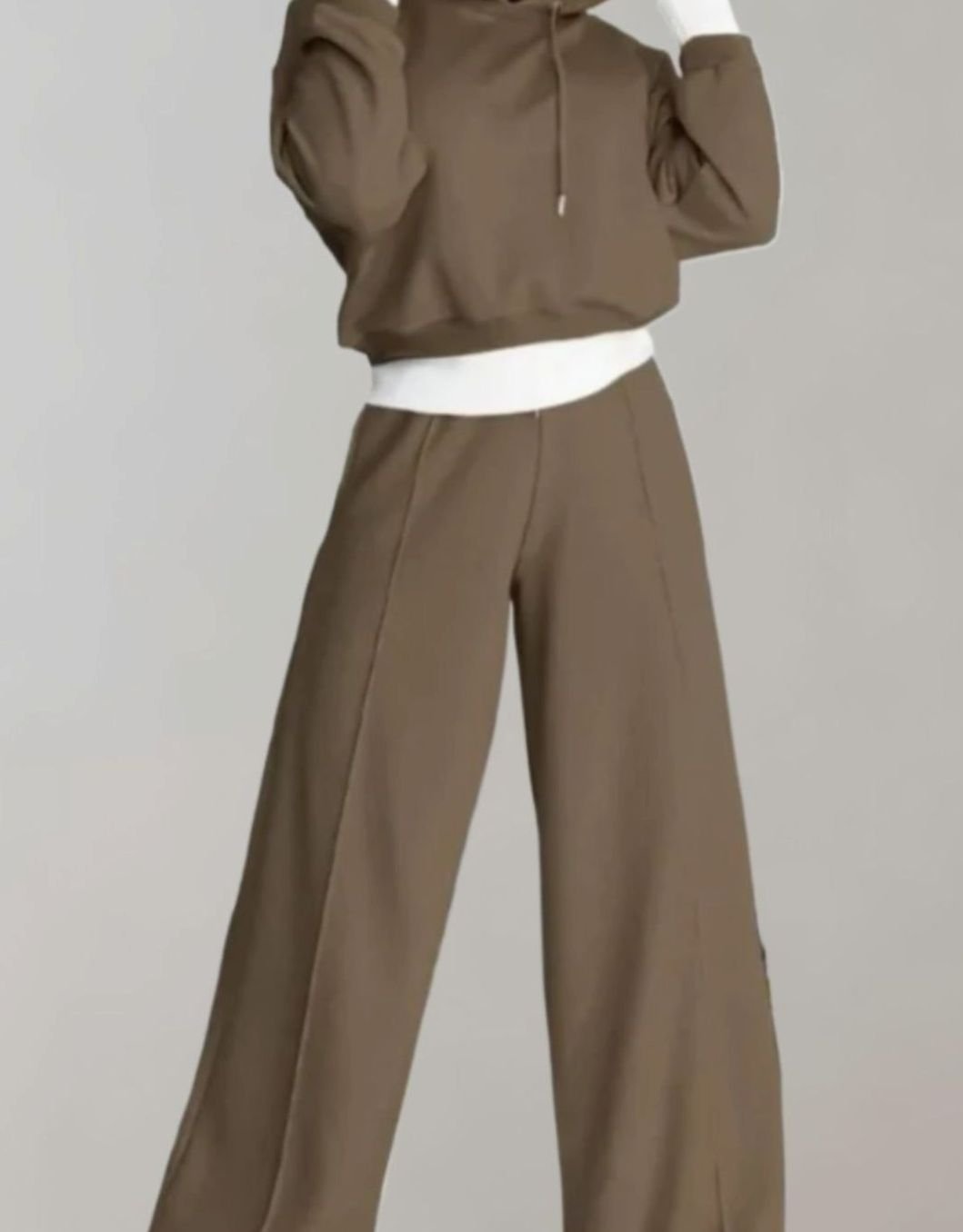 Women's Wide-Leg Cropped Hoodie Two-Piece Tracksuit Pants Set