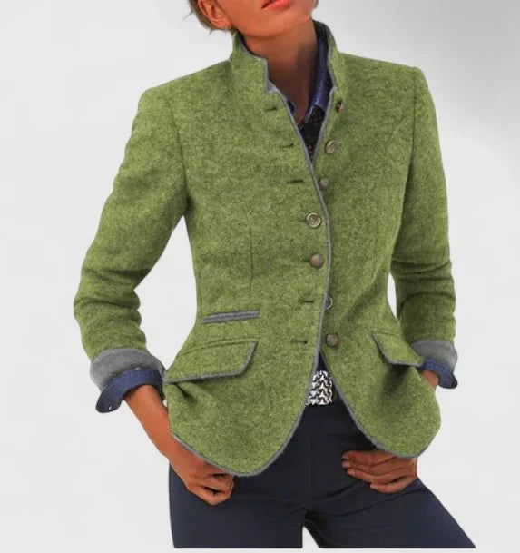 Women's wool blazer stand-up collar button-front tailored