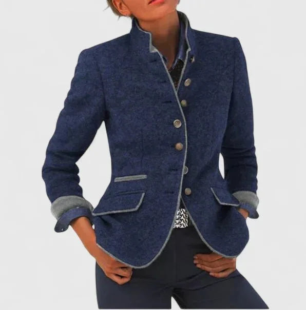 Women's wool blazer stand-up collar button-front tailored