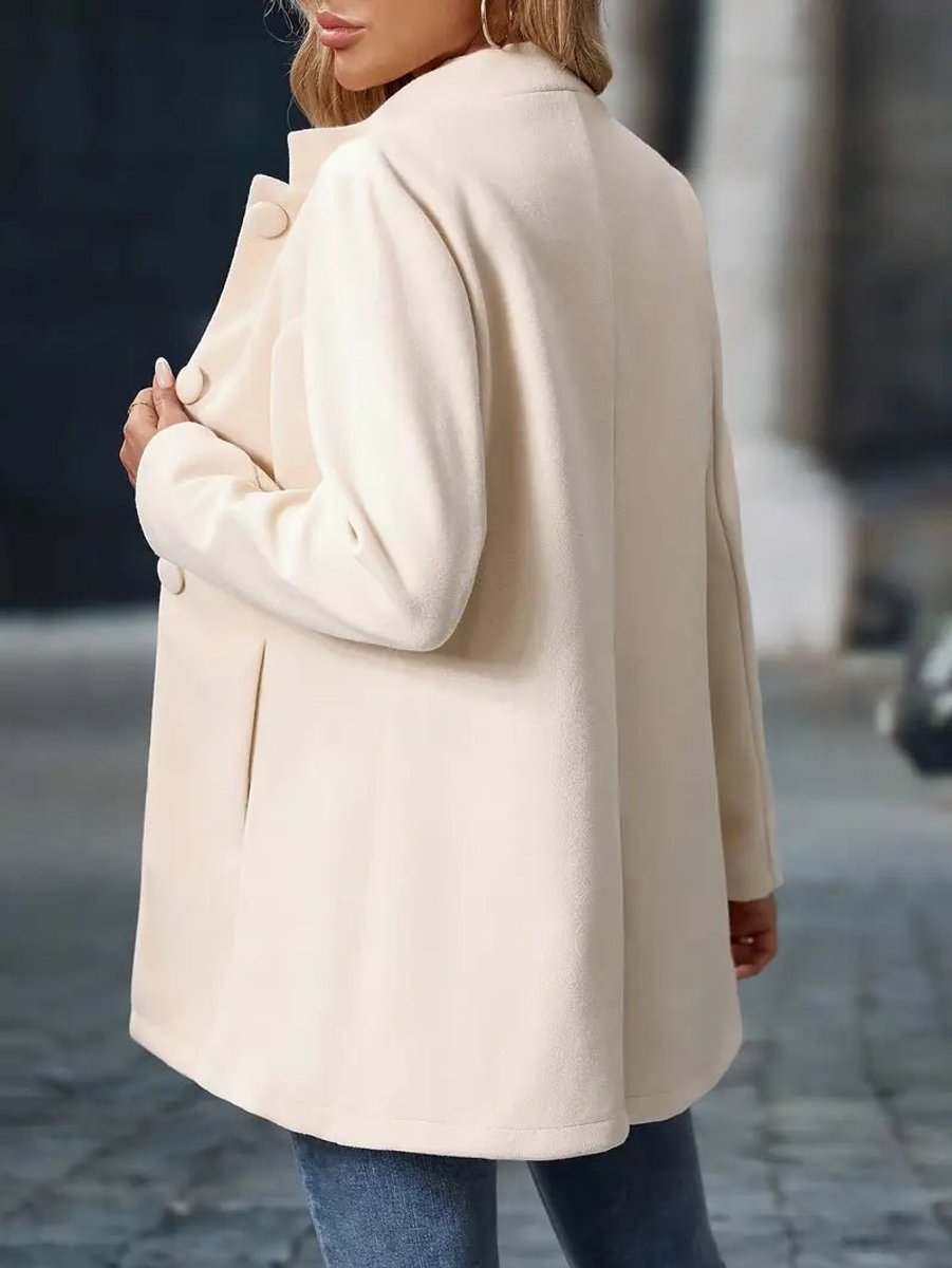 Women's Wool Blend Stand Collar Trench Coat Mid-Length Overcoat