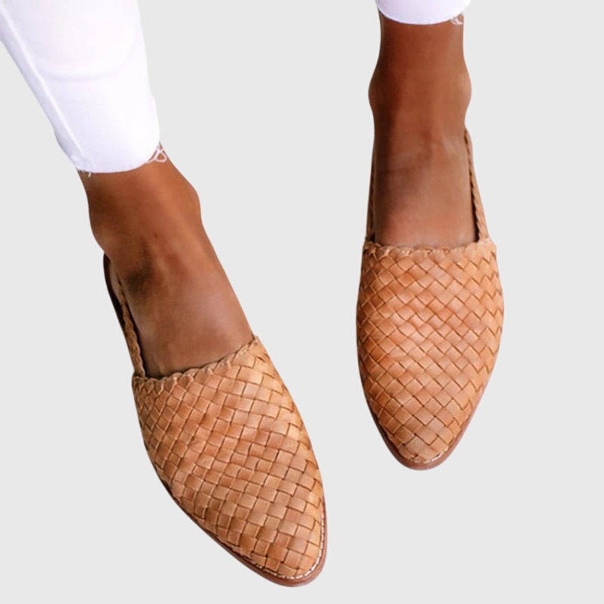 Women's Woven Leather Pointed-Toe Slip-On Loafers