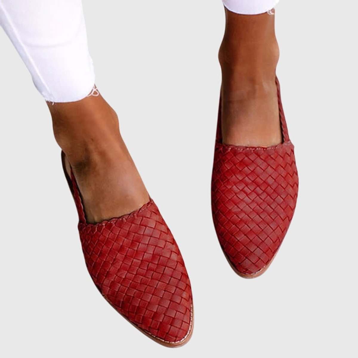 Women's Woven Leather Pointed-Toe Slip-On Loafers
