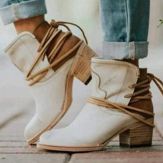 Marina | Wraparound Lace-Up Block Heel Ankle Boots for Women