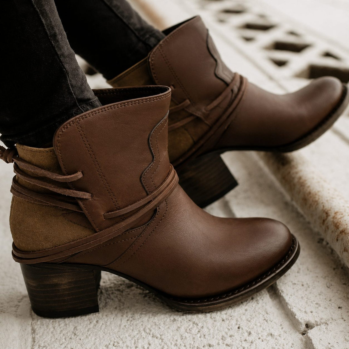 Marina | Wraparound Lace-Up Block Heel Ankle Boots for Women