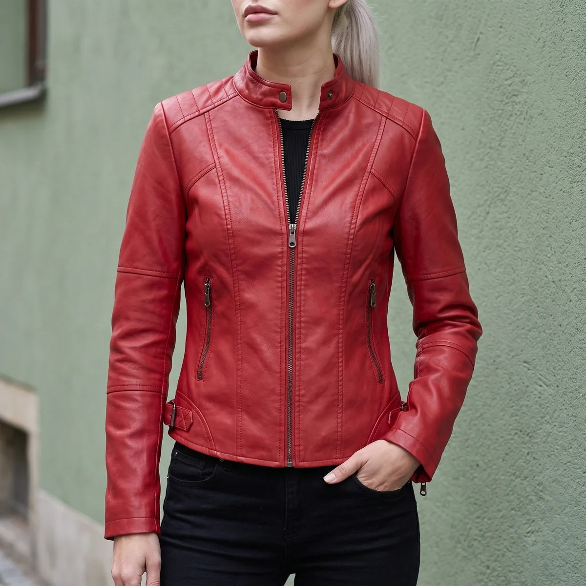 Xanthia Cropped Leather Moto Jacket