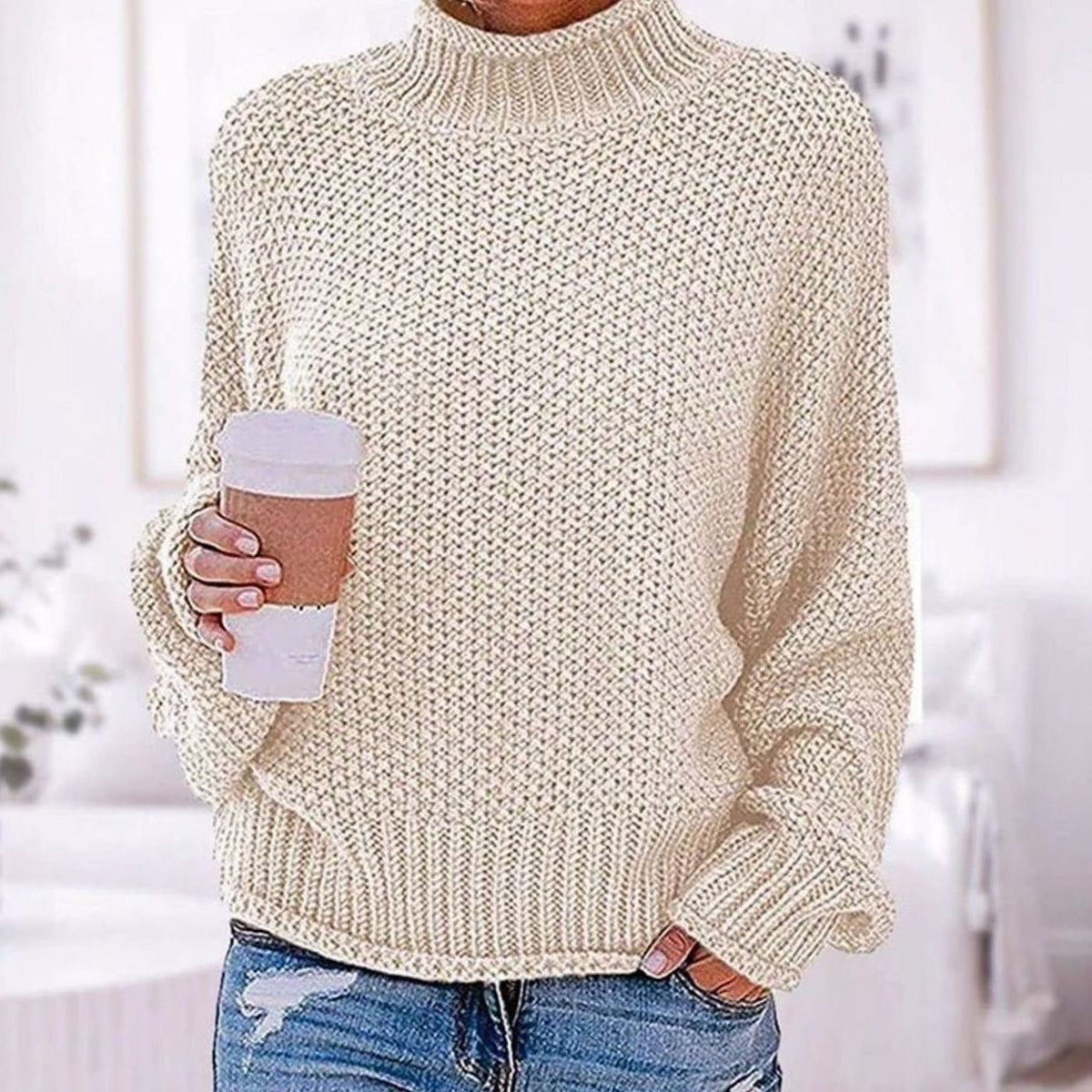 Ximena | Chunky Knit Oversized Sweater with Roll Neck for Women