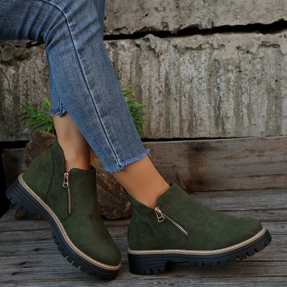 Ximena | Waterproof Ankle Boots with Side Zip and Chunky Tread for Women