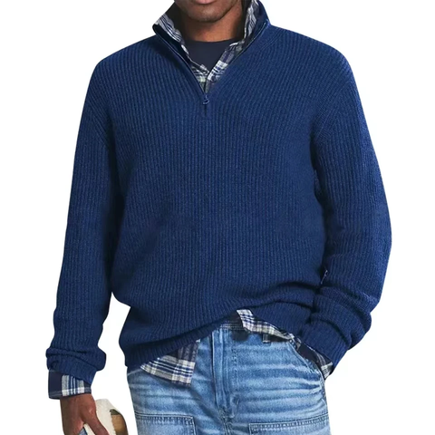 Men's Ribbed Quarter-Zip Mock Neck Sweater, Long Sleeves