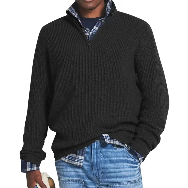 Men's Ribbed Quarter-Zip Mock Neck Sweater, Long Sleeves