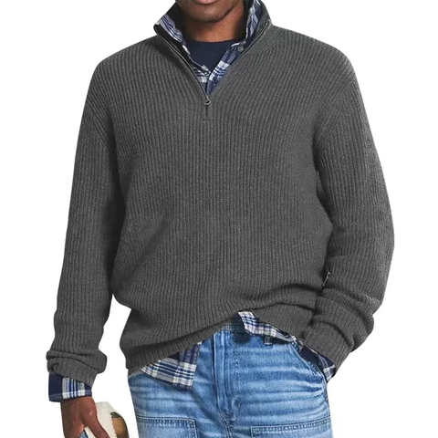 Men's Ribbed Quarter-Zip Mock Neck Sweater, Long Sleeves