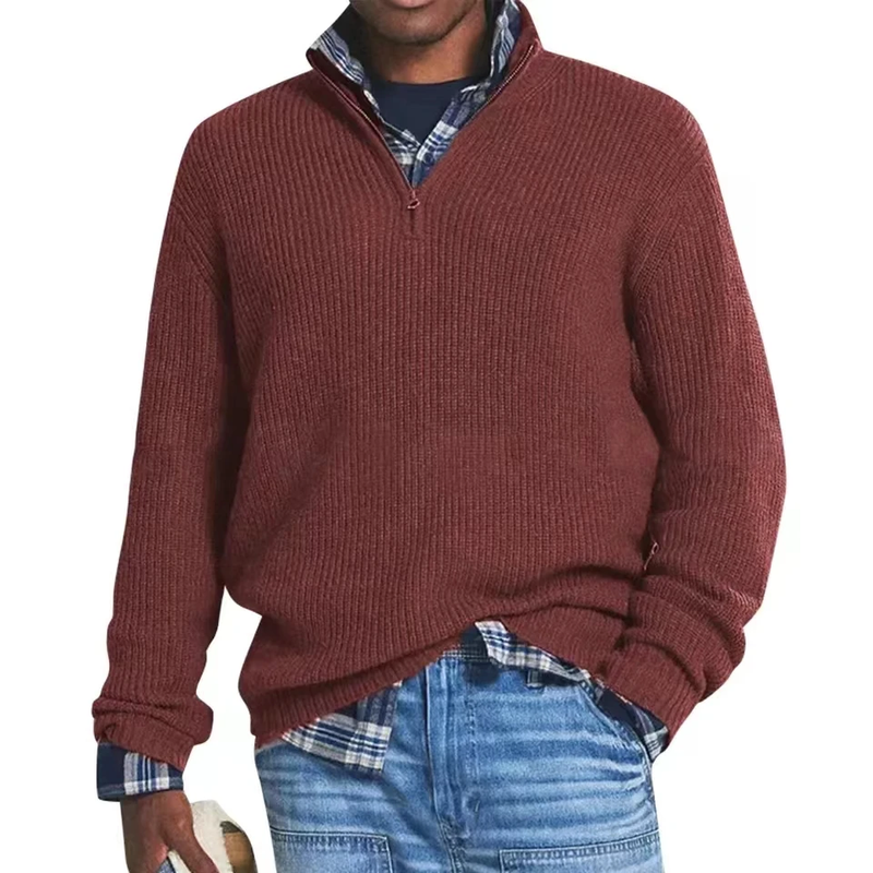 Men's Ribbed Quarter-Zip Mock Neck Sweater, Long Sleeves