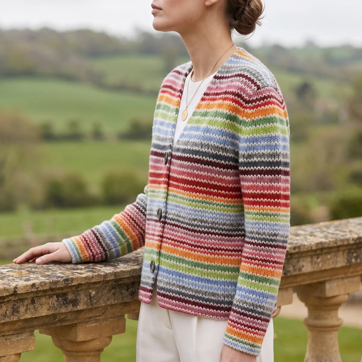 Yara Multicolor Wave Knit Button Cardigan