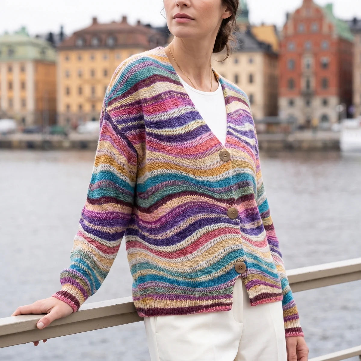 Yara Multicolor Wave Knit Button Cardigan