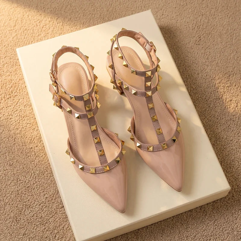 Lucille Studded T-Strap Heels