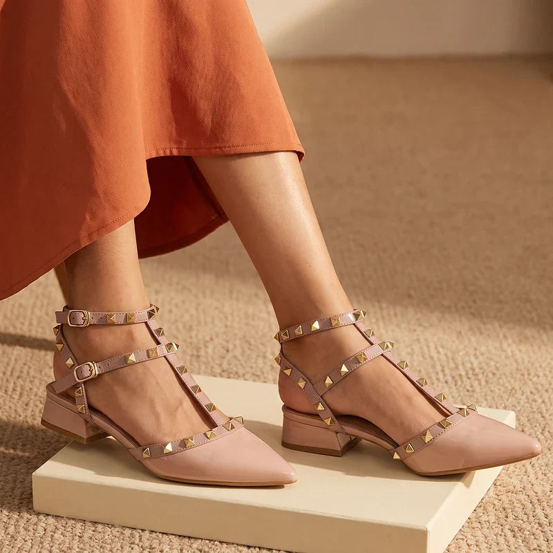 Lucille Studded T-Strap Heels