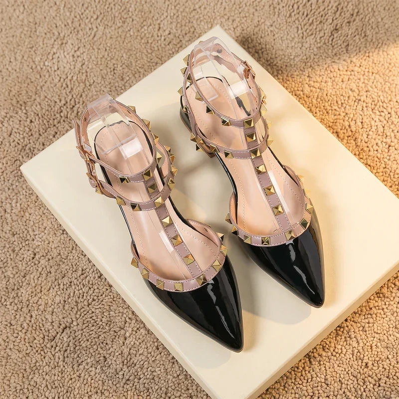 Lucille Studded T-Strap Heels