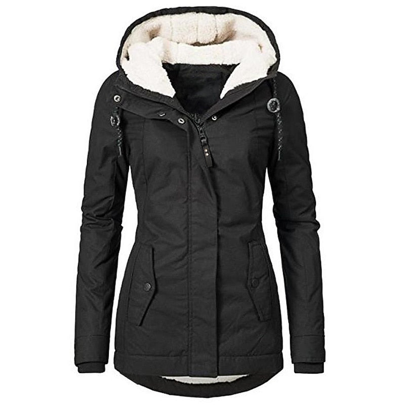 Women's Parka with Hood and Lining | Zip Closure, Pockets | For Winter | Size S-2XL | Army Green, Black, Light Green, Dark Blue