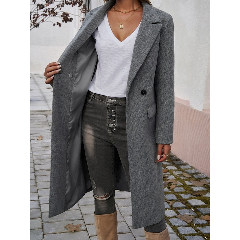 Long Women's Coat with Down Filling and Button Front | Breathable Fabric, Pockets | For Winter | Size S-XL