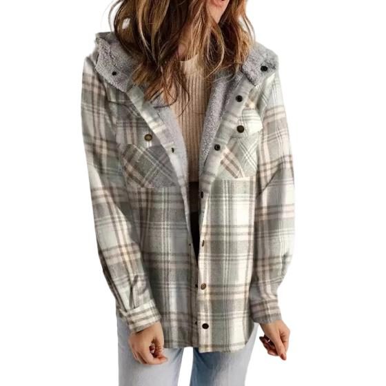 Yseult | Plaid Flannel Jacket with Hood for Women