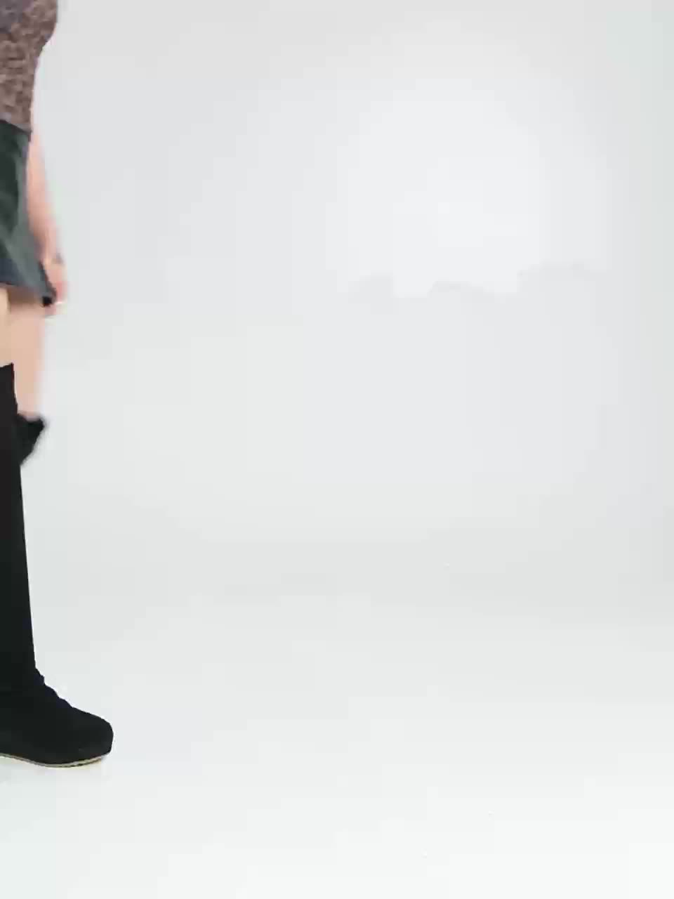 Women's Over The Knee Boots with a Stretch Shaft | Wedge Heel, Pull On Fit, Faux Suede Look | 2 Colors, Beige and Black