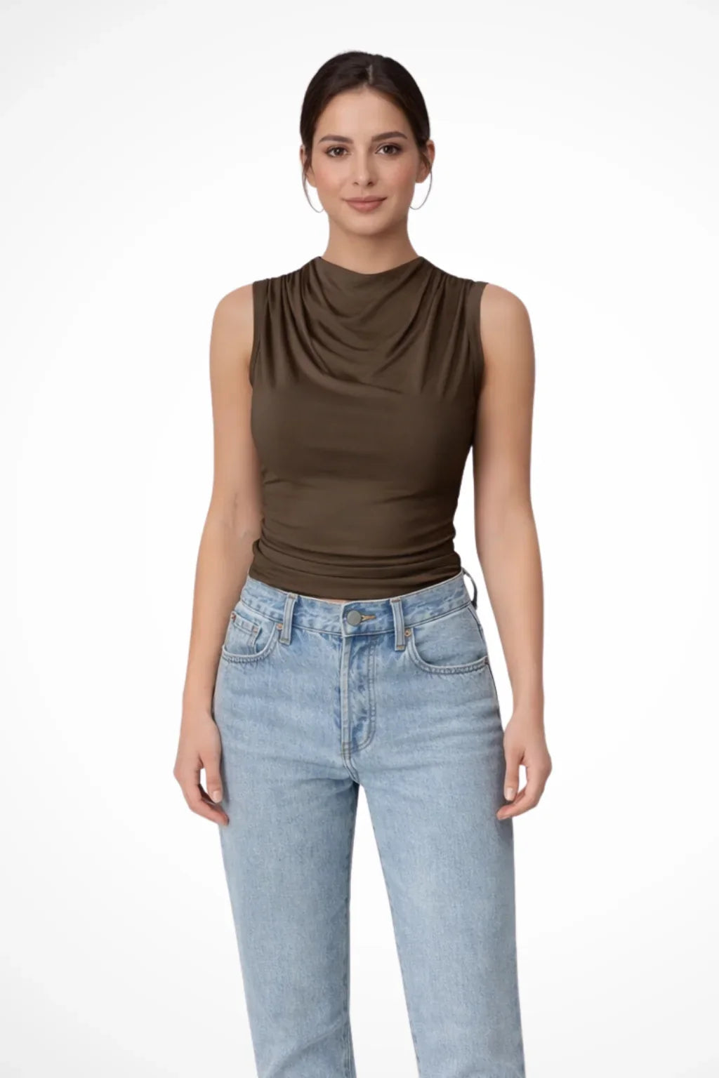 Yvonne | Women's Summer Cowl Neck Sleeveless Top with Gathered Bodice