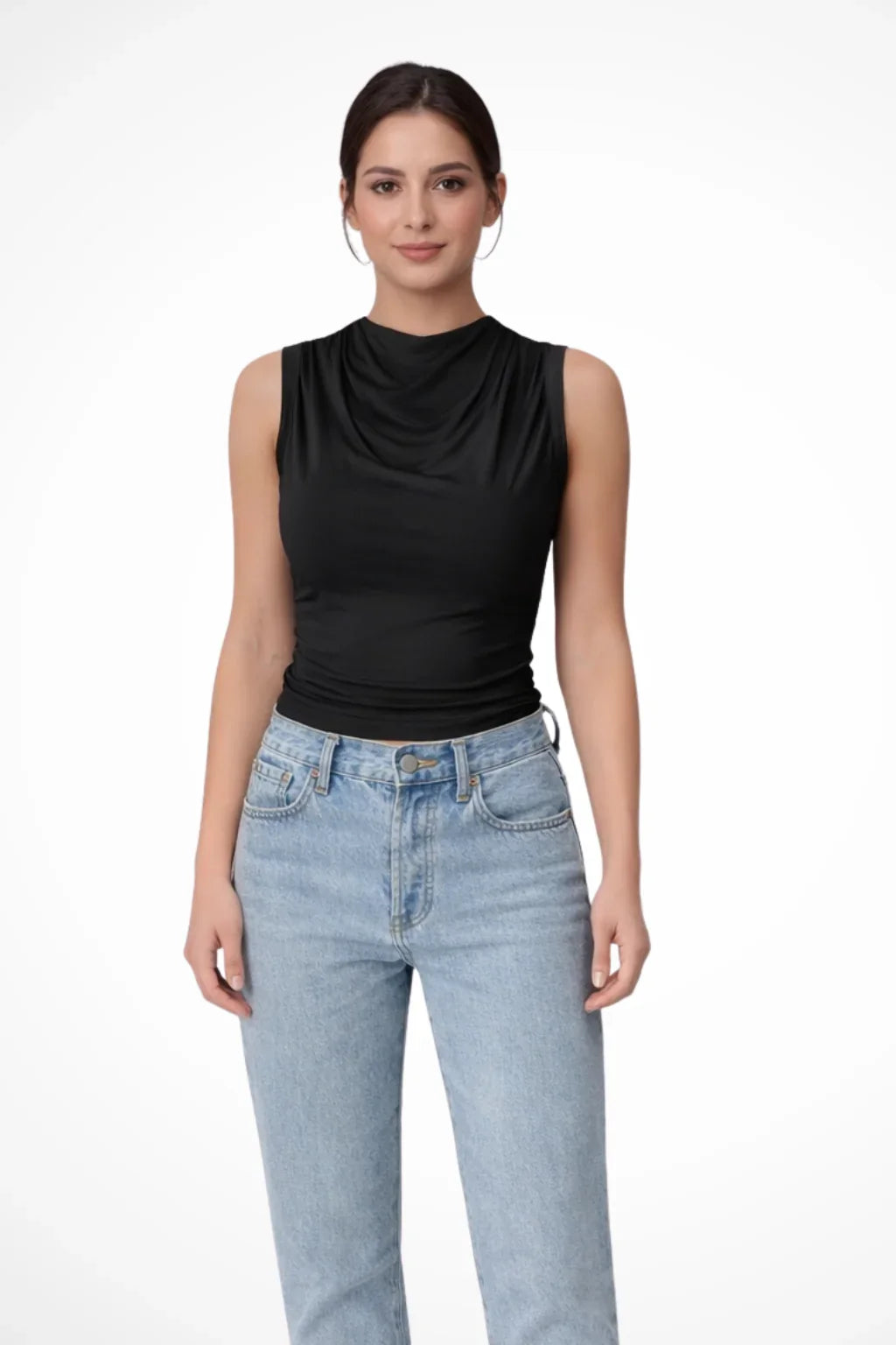 Yvonne | Women's Summer Cowl Neck Sleeveless Top with Gathered Bodice