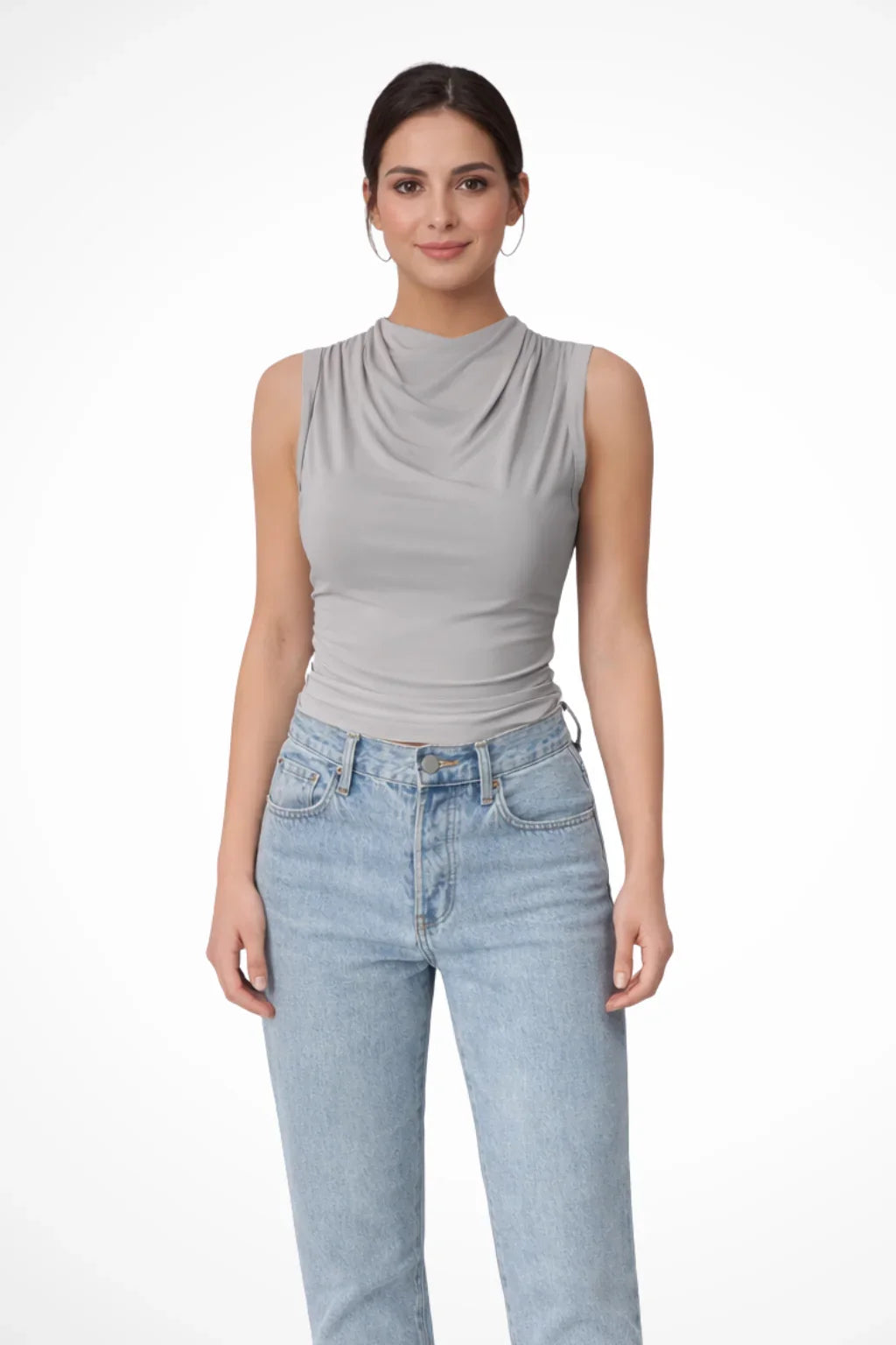 Yvonne | Women's Summer Cowl Neck Sleeveless Top with Gathered Bodice