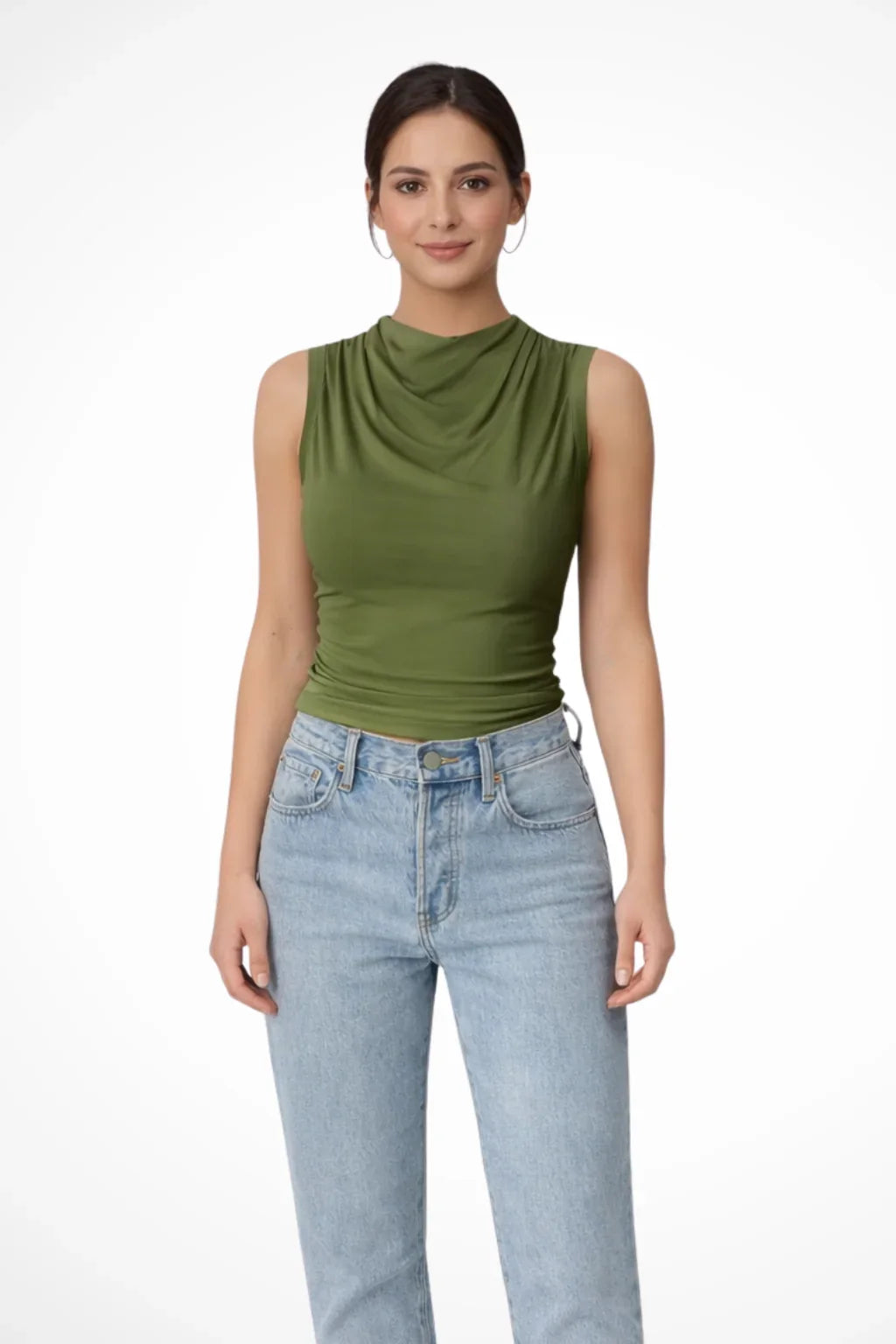 Yvonne | Women's Summer Cowl Neck Sleeveless Top with Gathered Bodice