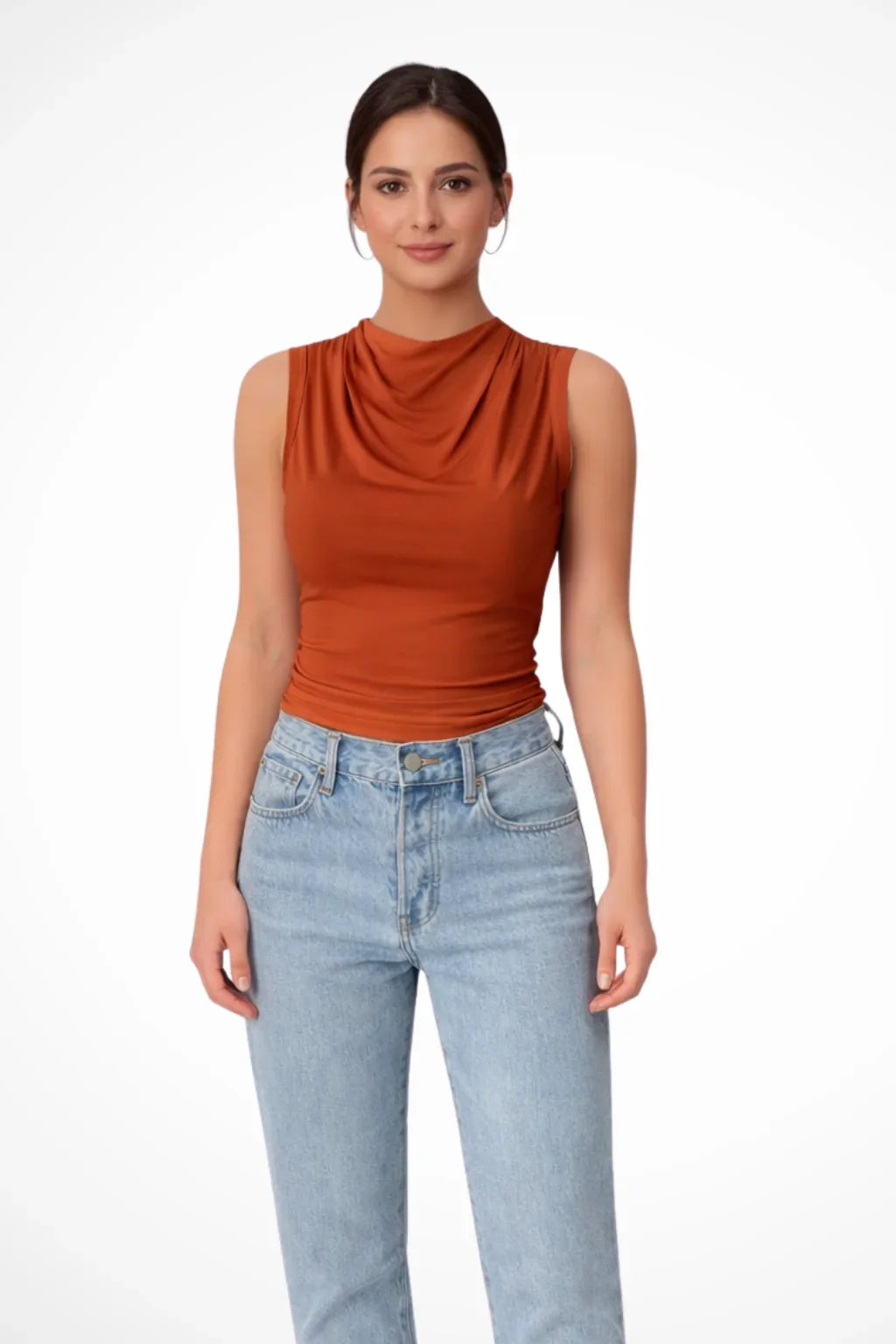 Yvonne | Women's Summer Cowl Neck Sleeveless Top with Gathered Bodice