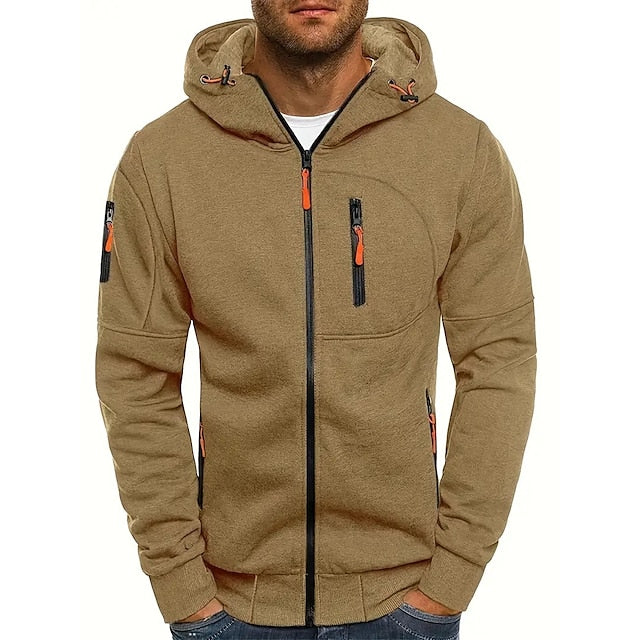 Men's Hooded Zip-Up Jacket, Long Sleeves, Chest Pocket