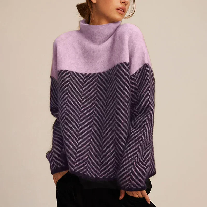 Sidony Herringbone Colorblock Turtleneck Sweater