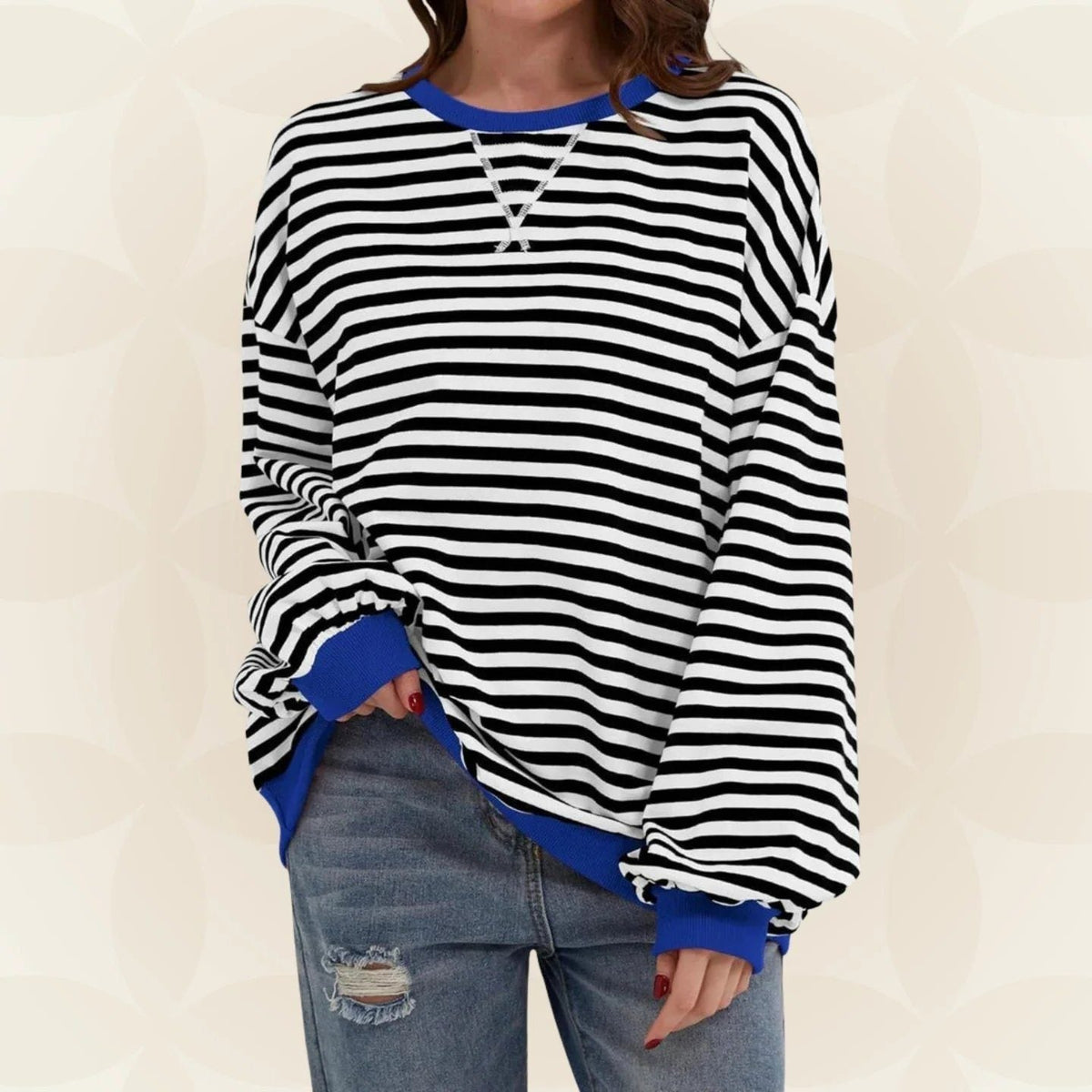 Zinnia | Striped Oversized Sweatshirt with Crew Neck for Women