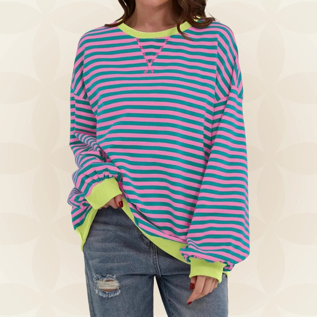 Zinnia | Striped Oversized Sweatshirt with Crew Neck for Women