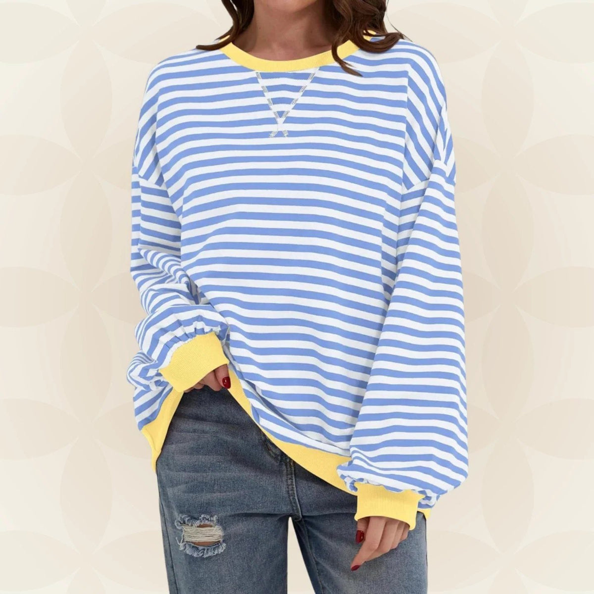 Zinnia | Striped Oversized Sweatshirt with Crew Neck for Women