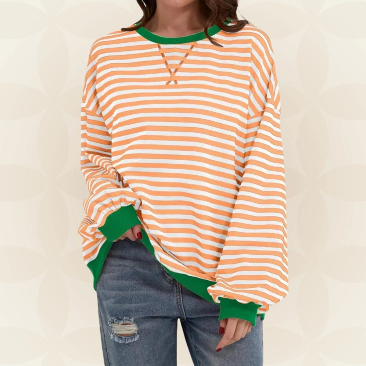 Zinnia | Striped Oversized Sweatshirt with Crew Neck for Women