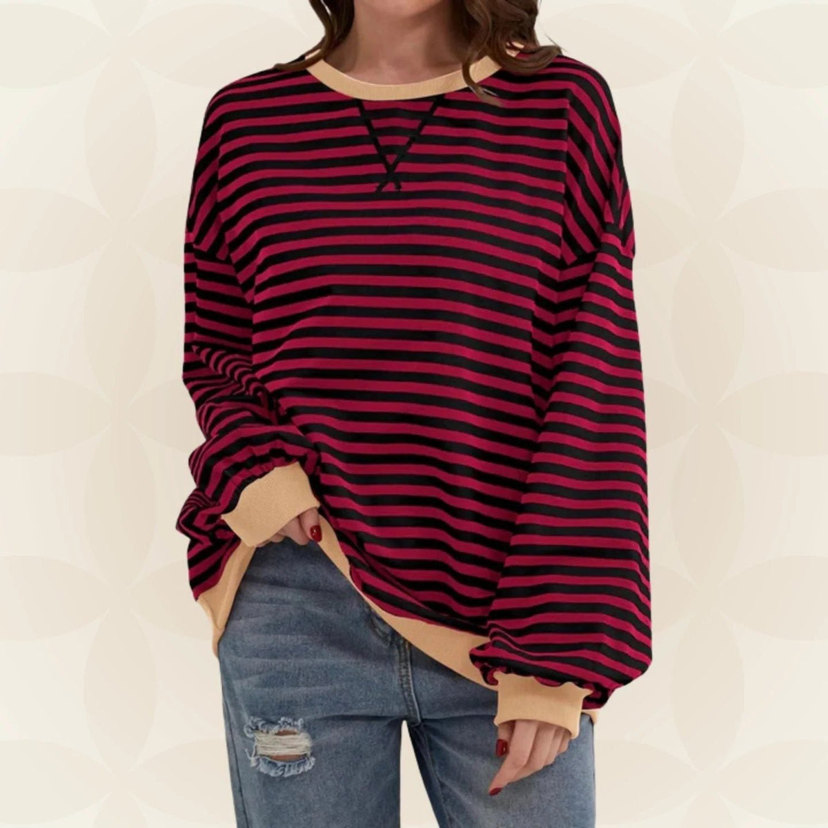 Zinnia | Striped Oversized Sweatshirt with Crew Neck for Women