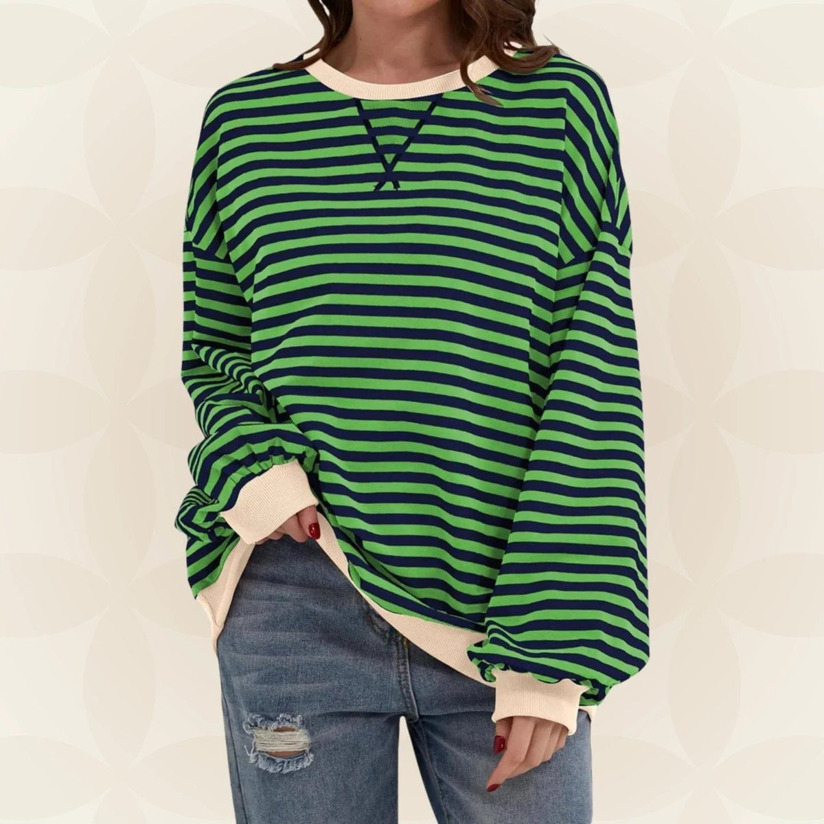 Zinnia | Striped Oversized Sweatshirt with Crew Neck for Women
