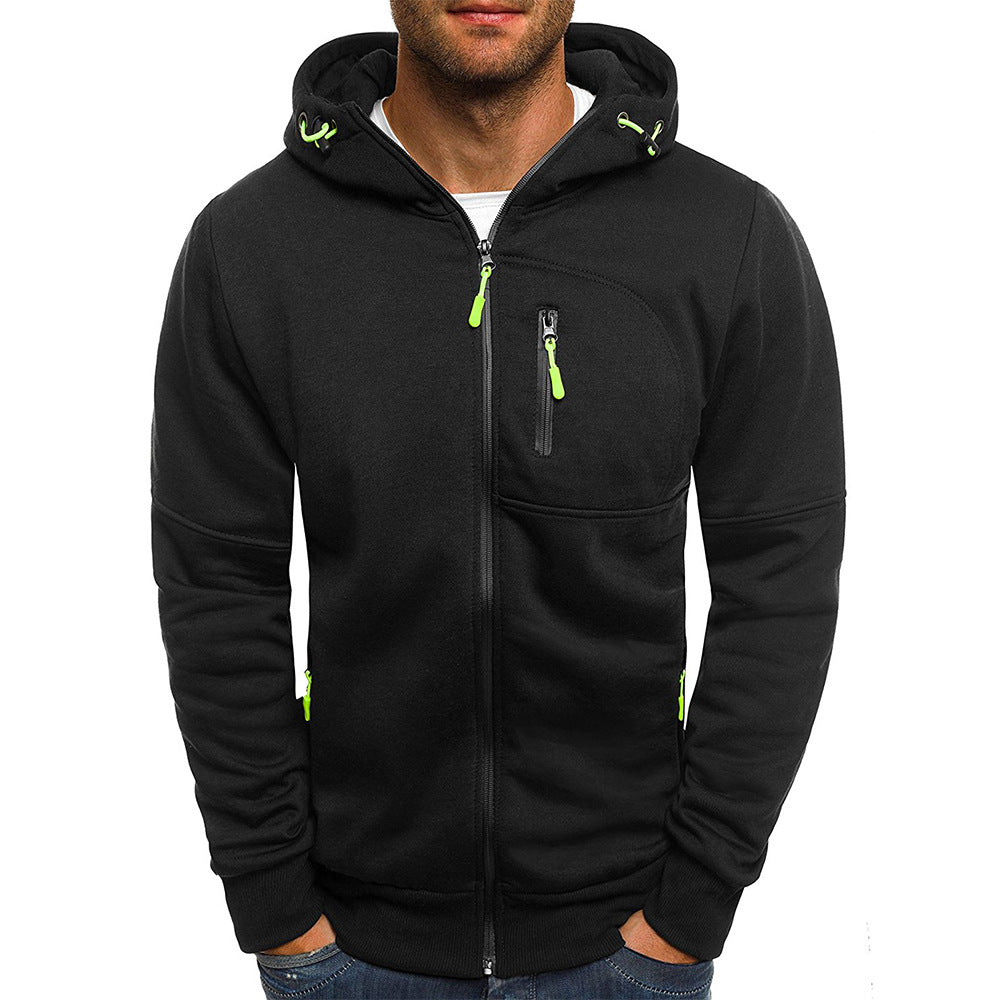 Men's Hooded Zip Hoodie, Long Sleeves, Zipper Pockets