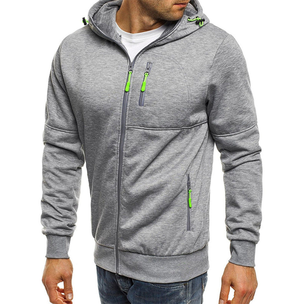 Men's Hooded Zip Hoodie, Long Sleeves, Zipper Pockets